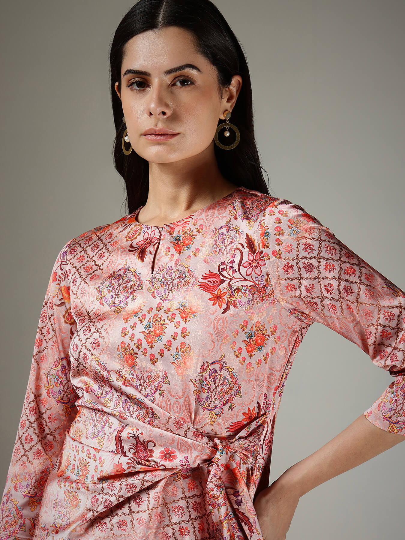 Satin Tie-Up Dress - Peach