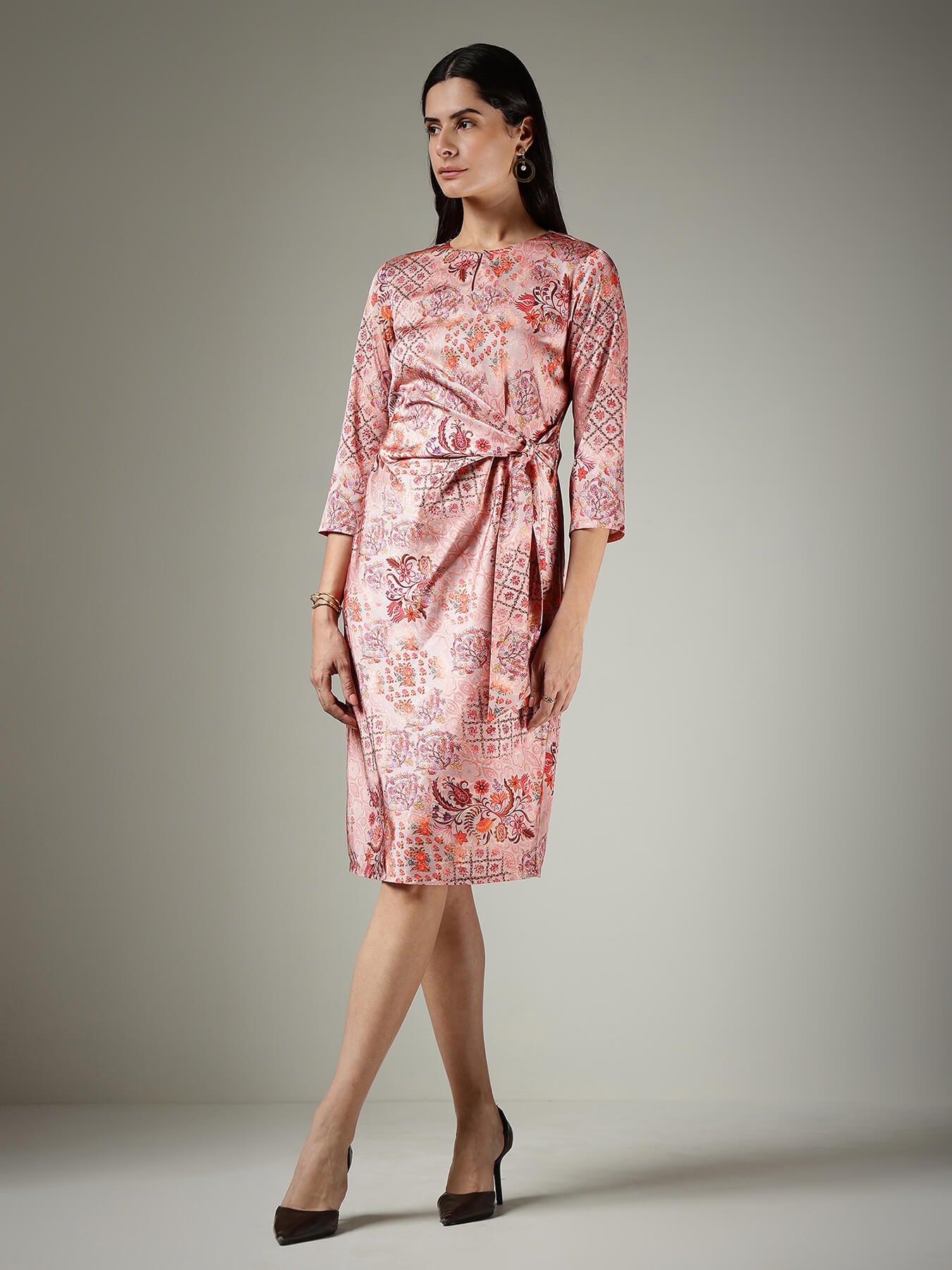 Satin Tie-Up Dress - Peach