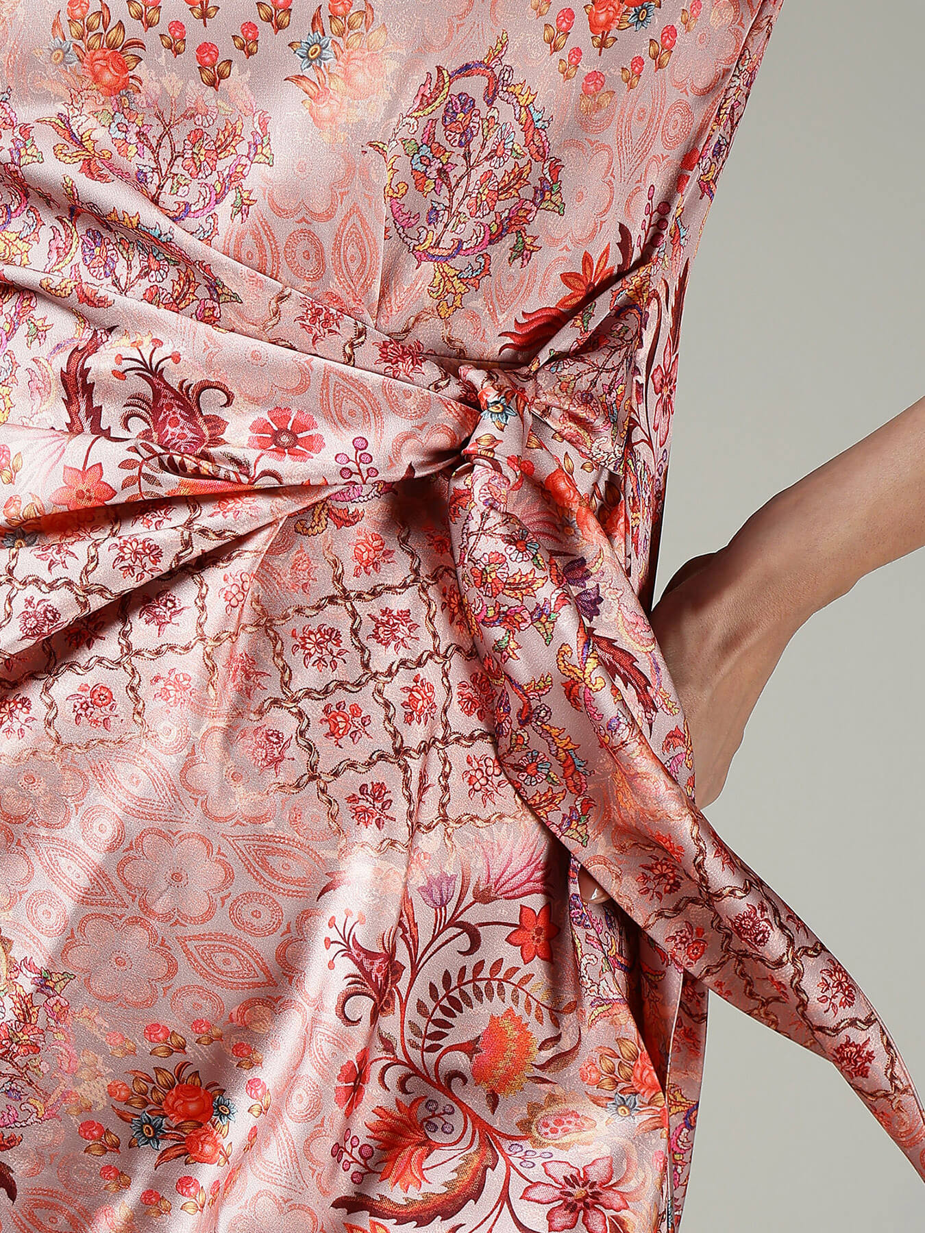 Satin Tie-Up Dress - Peach