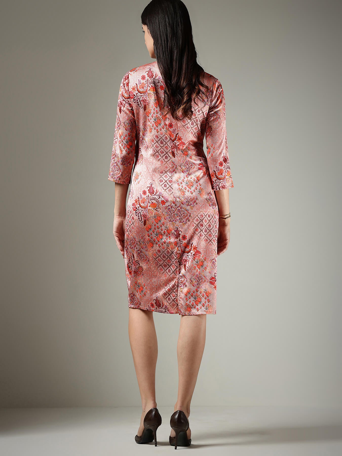 Satin Tie-Up Dress - Peach