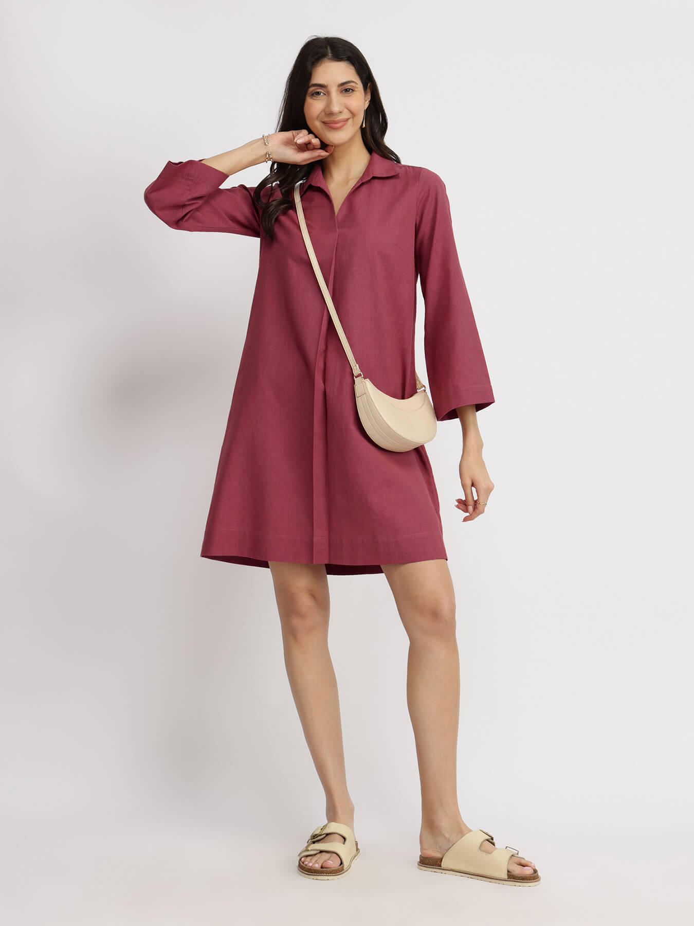 Cotton A Line Dress - Red