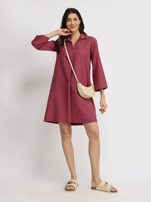 Cotton A Line Dress - Red