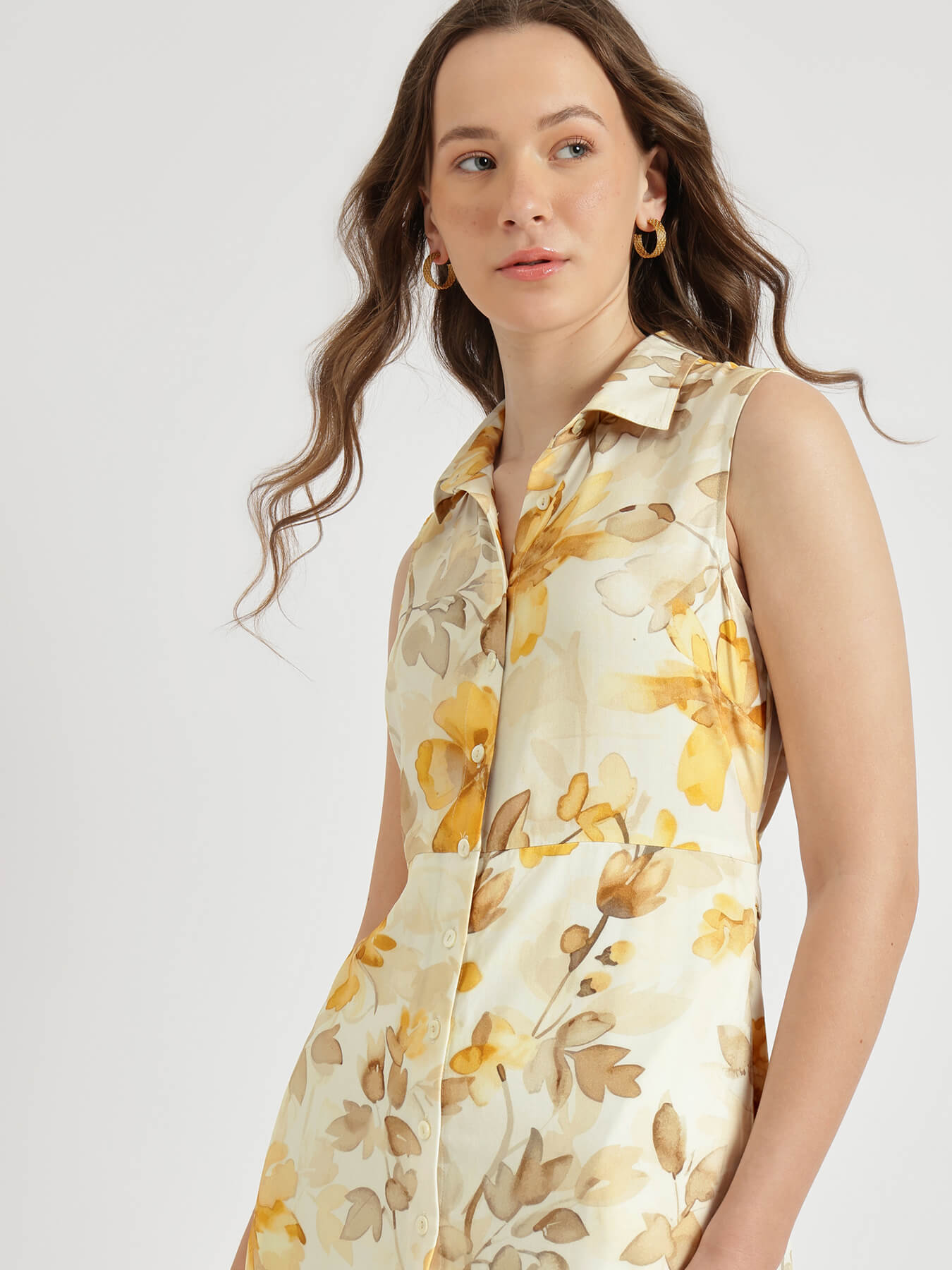 Floral Shirt Dress - Mustard