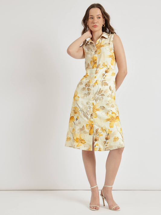 Floral Shirt Dress - Mustard