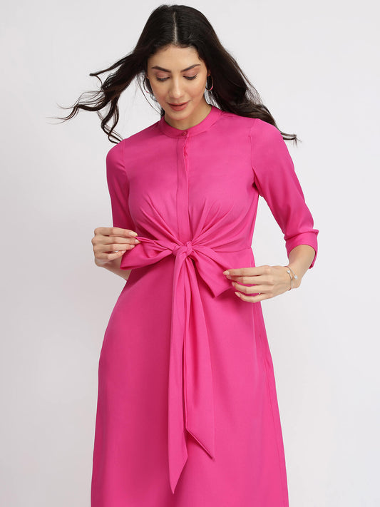 Mandarin Collar Dress - Pink