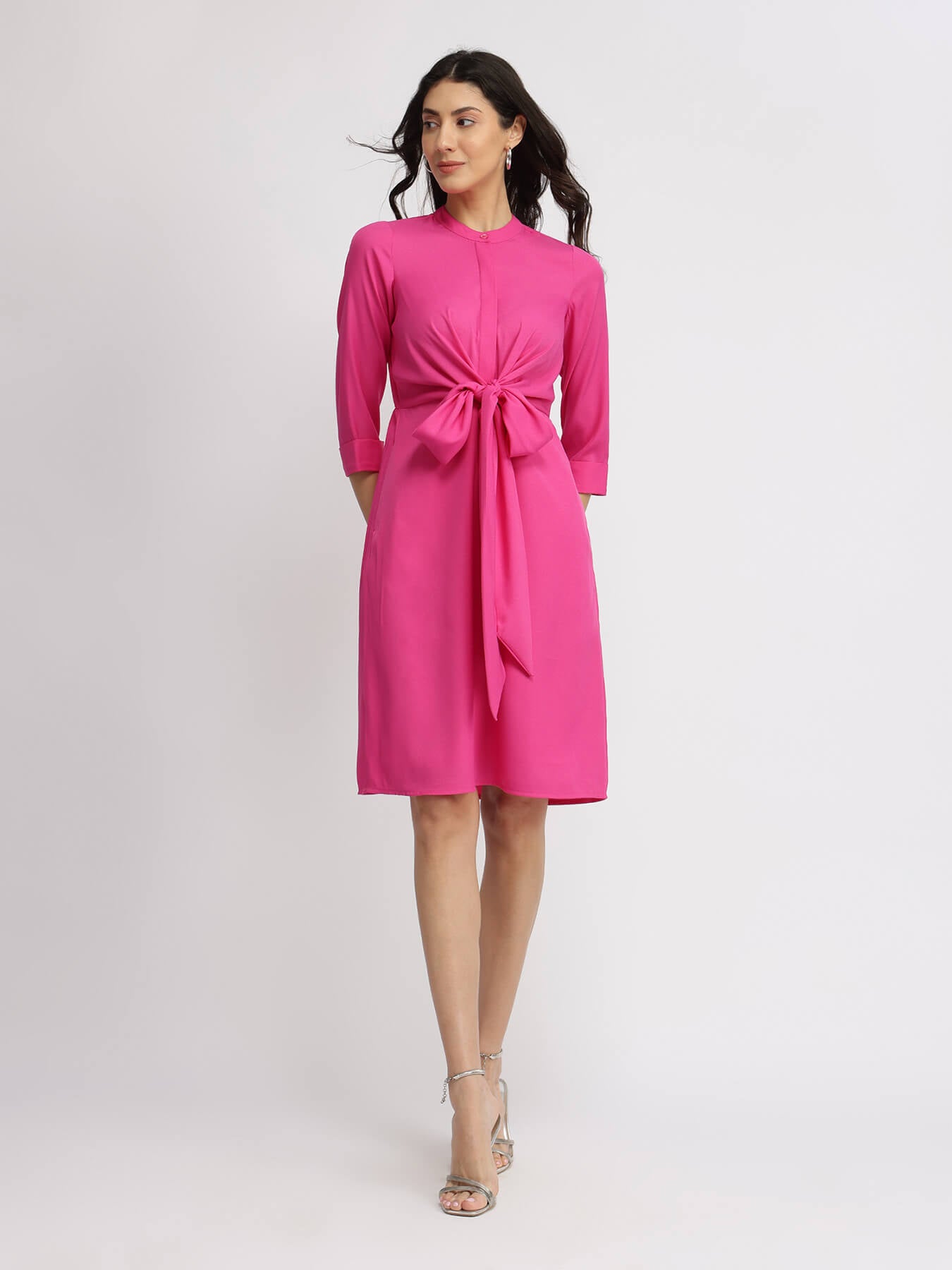 Mandarin Collar Dress - Pink