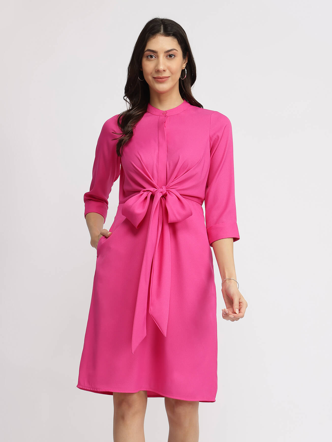 Mandarin Collar Dress - Pink