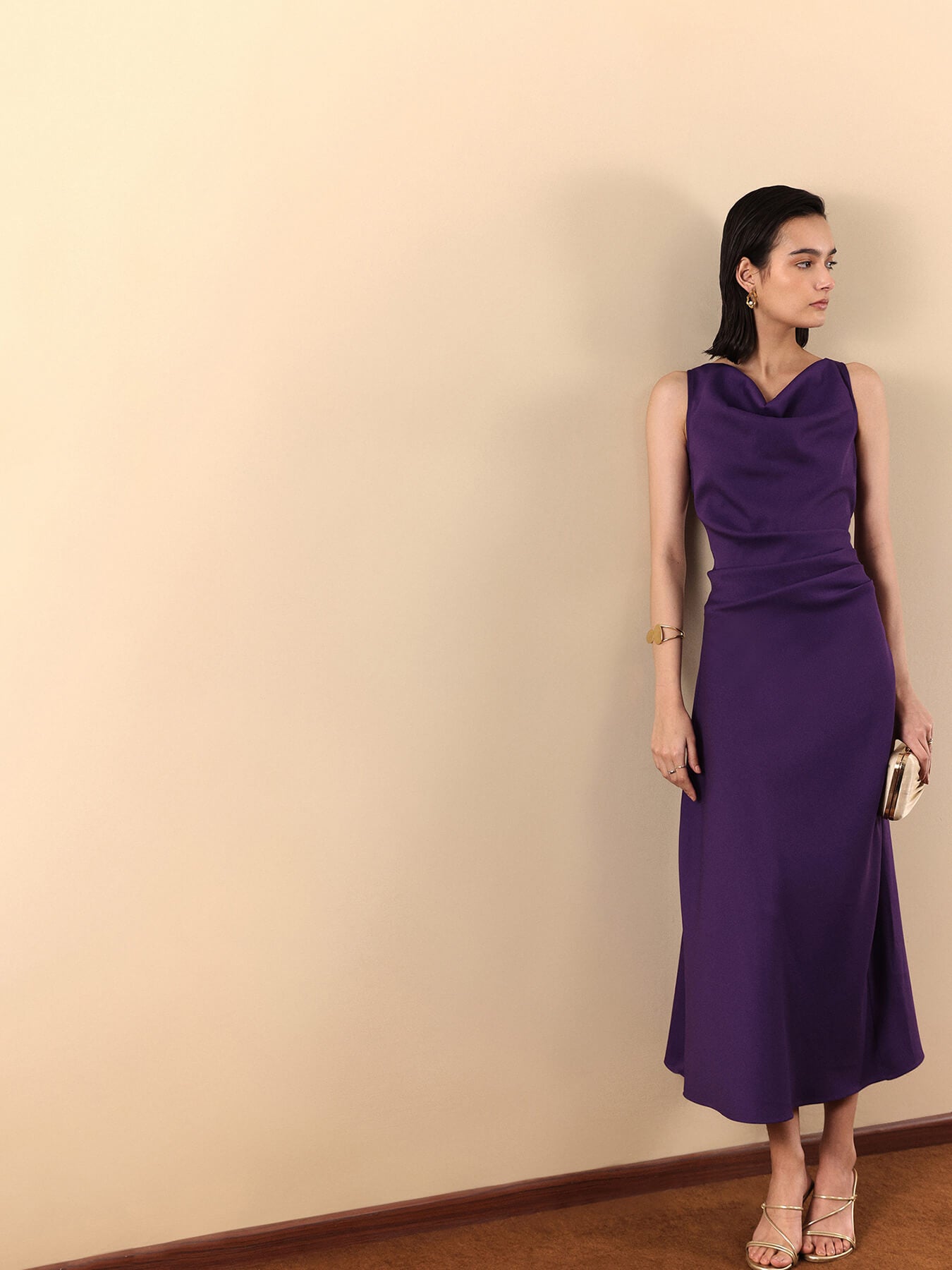 Pleated Midi Dress - Purple