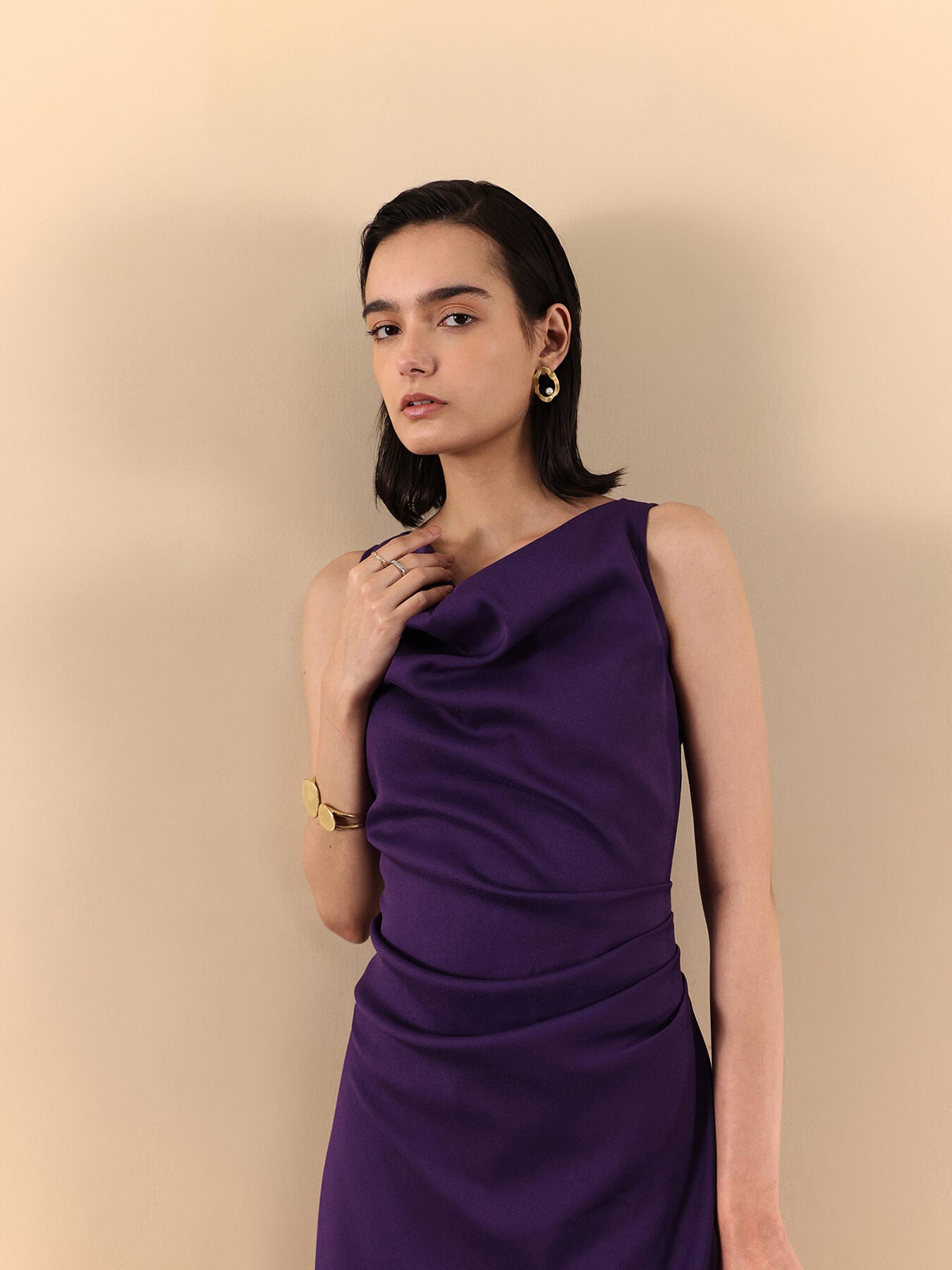 Pleated Midi Dress - Purple