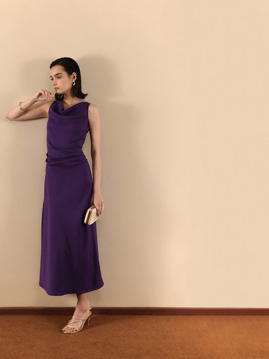 Pleated Midi Dress - Purple