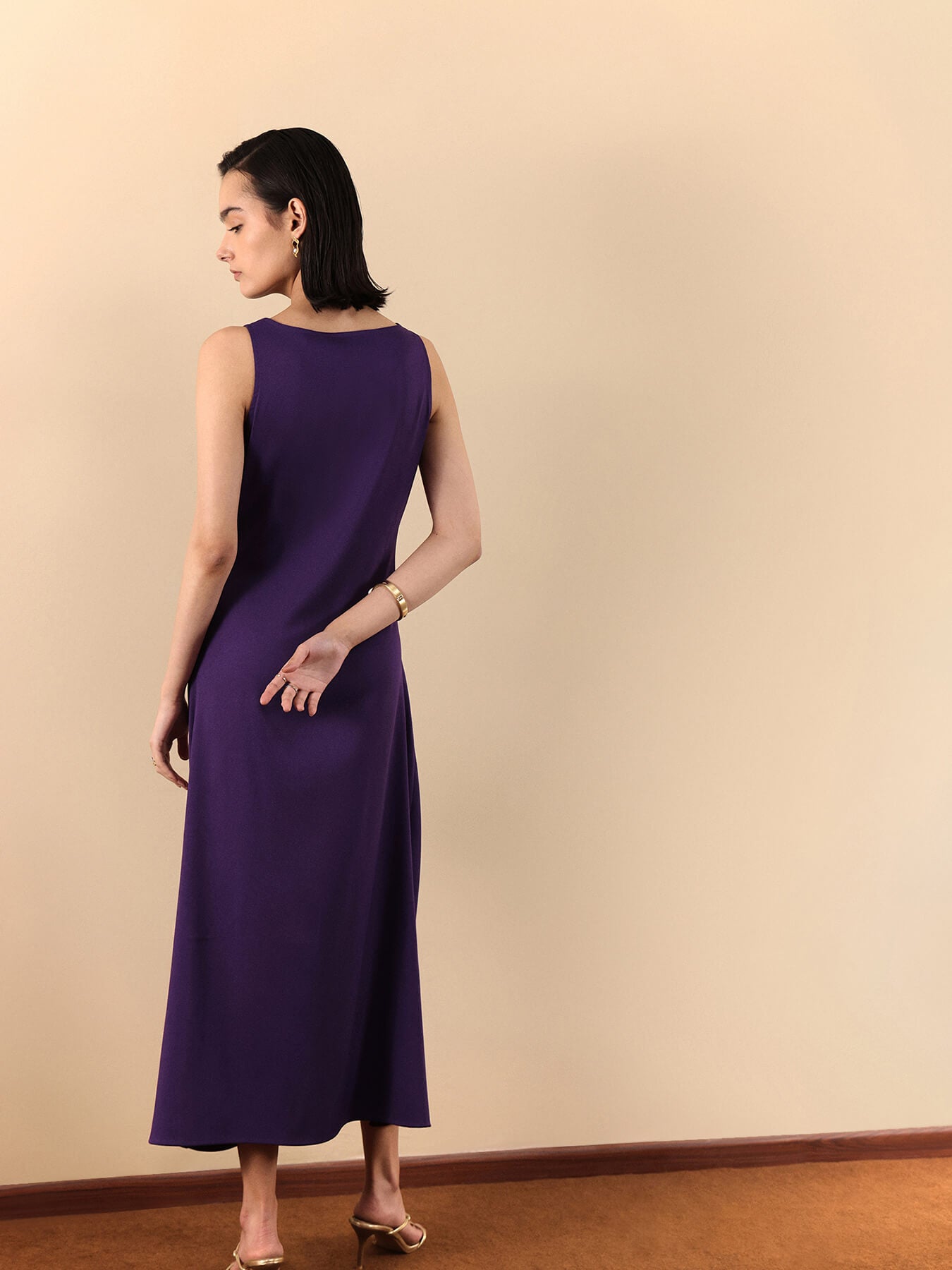 Pleated Midi Dress - Purple