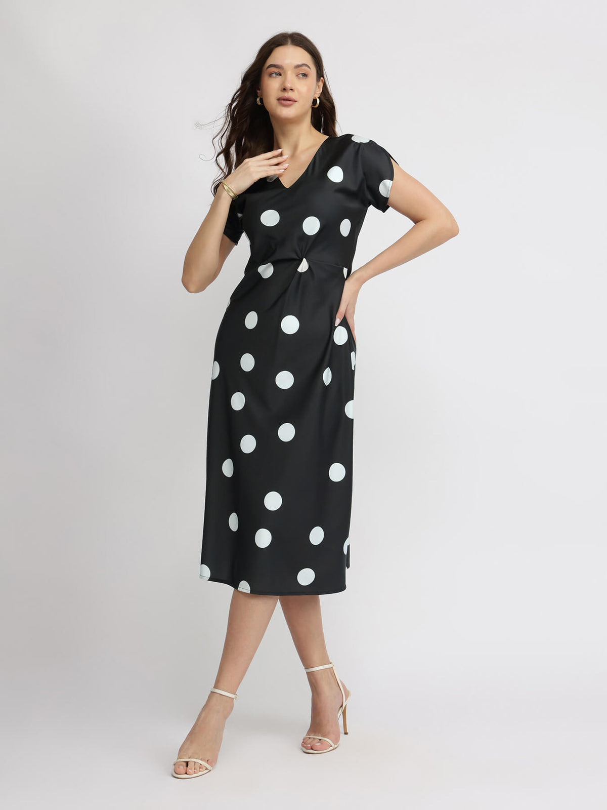 Satin Polka Dot Dress - Black