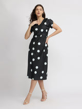 Satin Polka Dot Dress - Black
