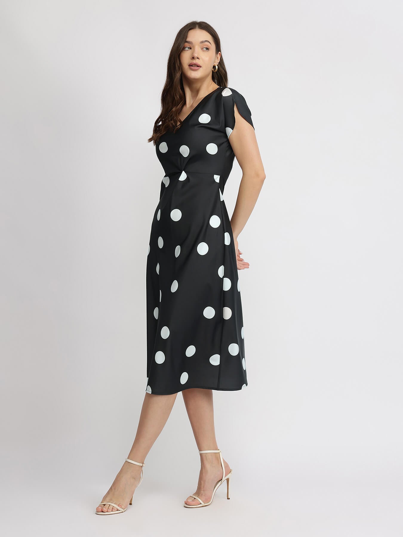 Satin Polka Dot Dress - Black