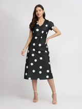 Satin Polka Dot Dress - Black