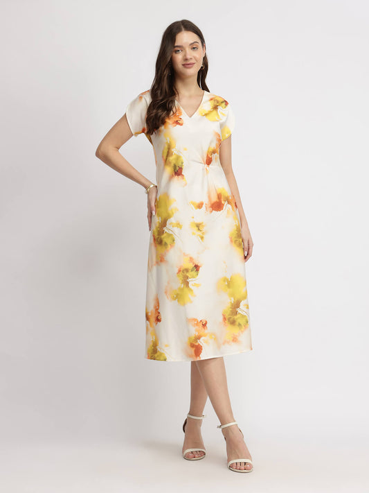 Satin Floral Dress - Yellow
