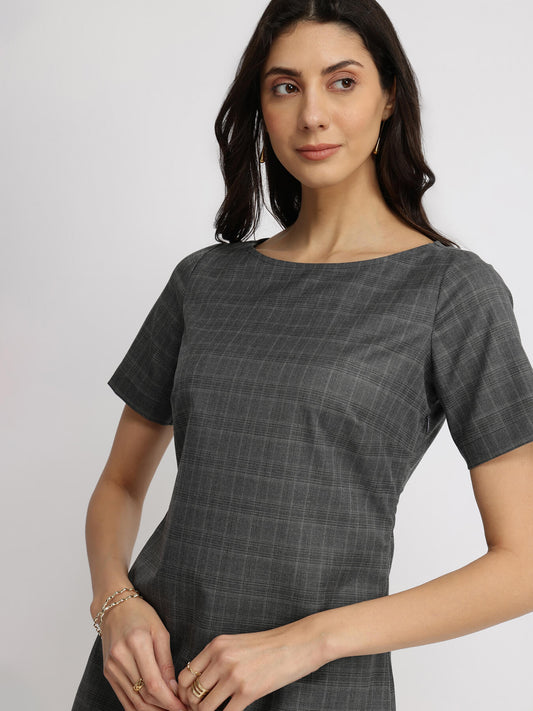 Boat Neck Shift Dress - Grey