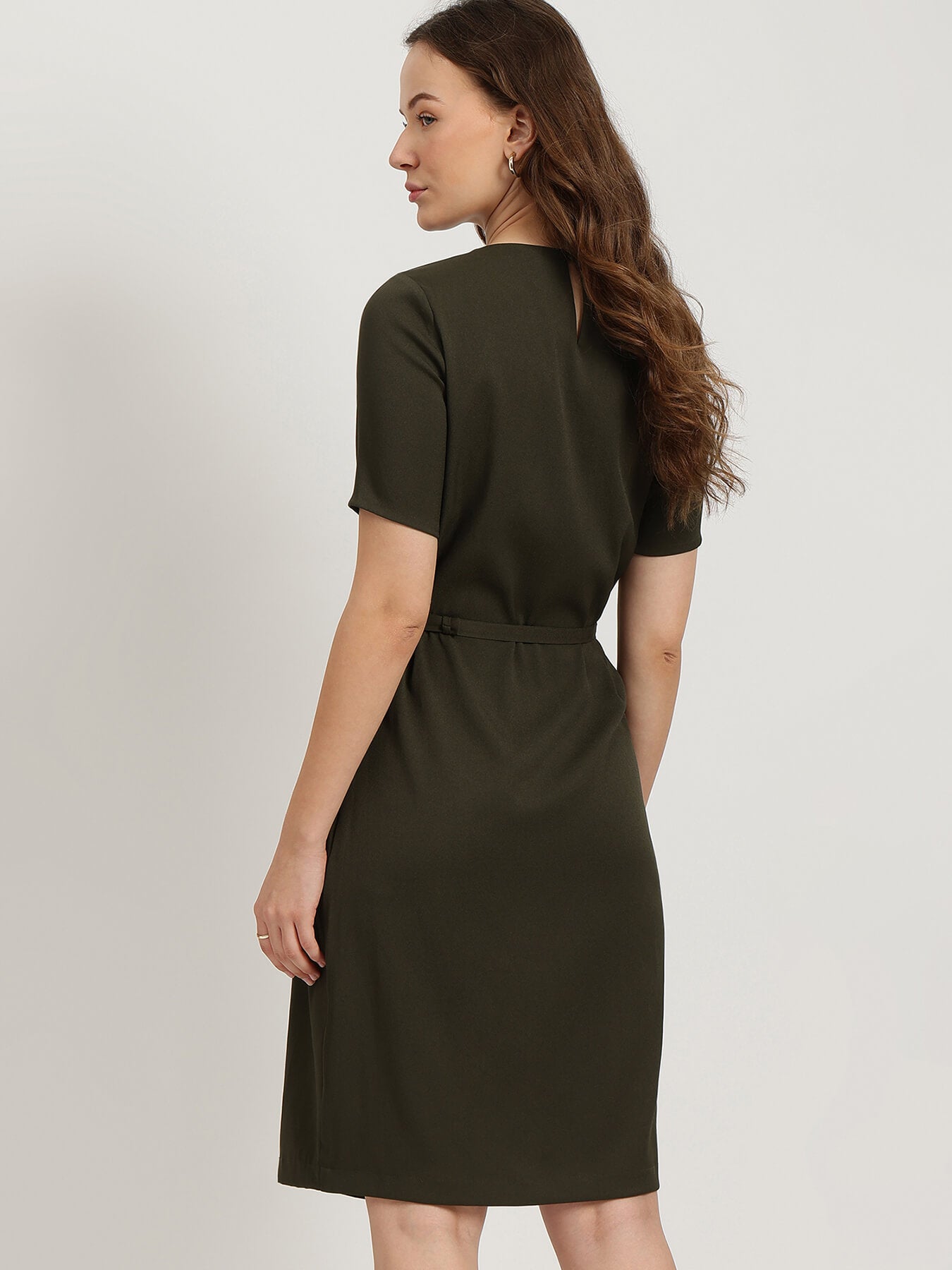 Pleated Shift Dress - Olive