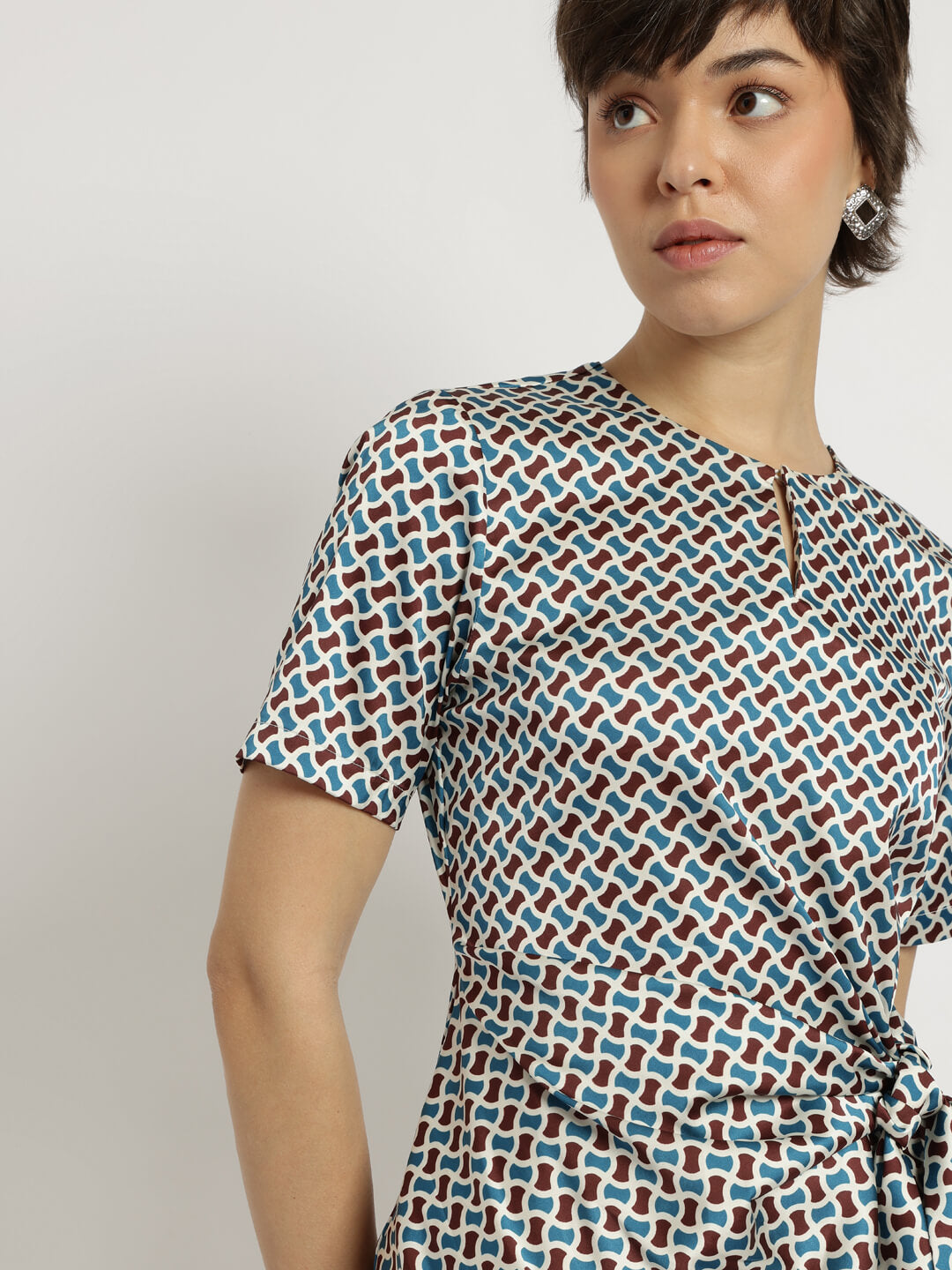 Satin Tie Up Dress - Multicolour