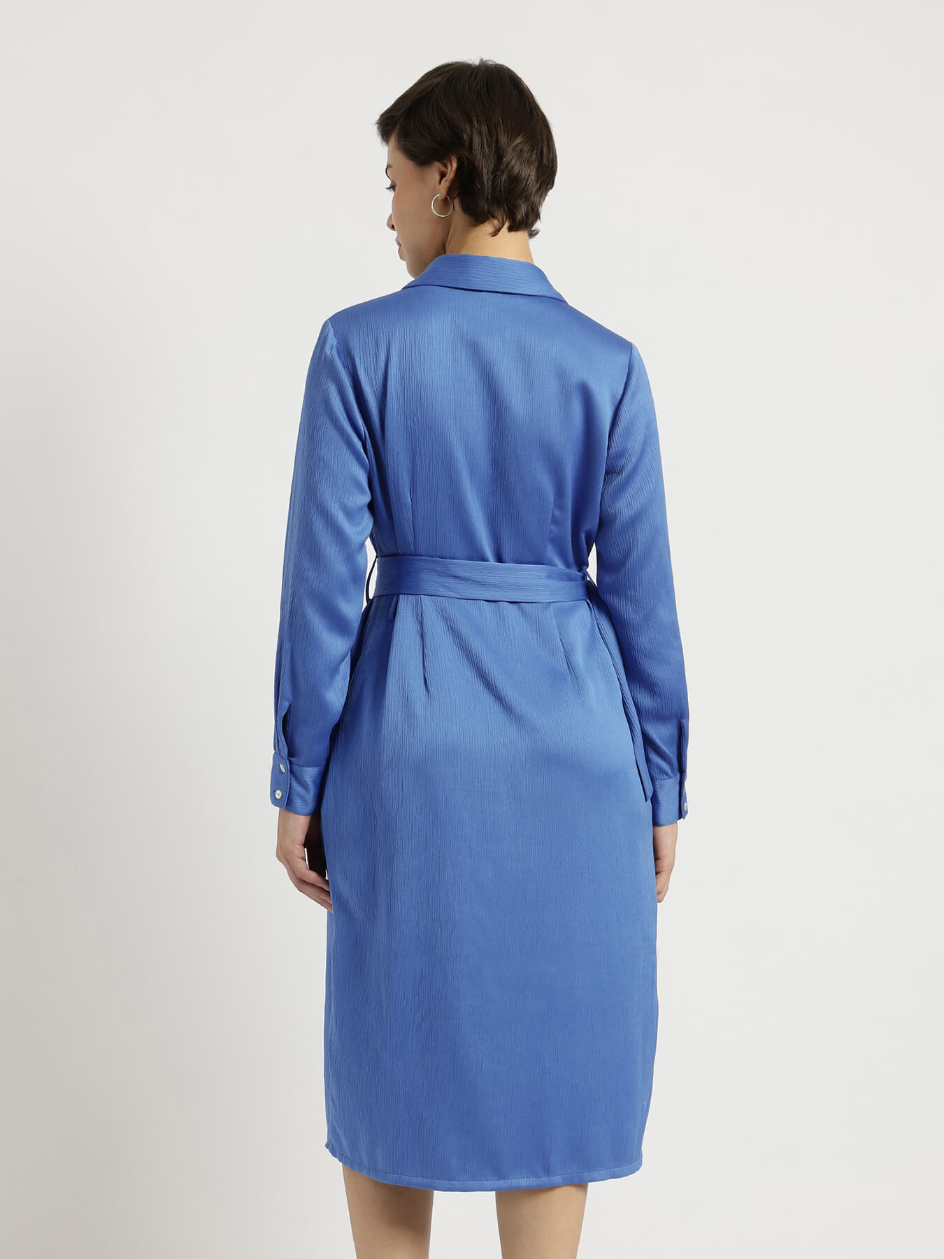 Satin Shirt Dress - Blue