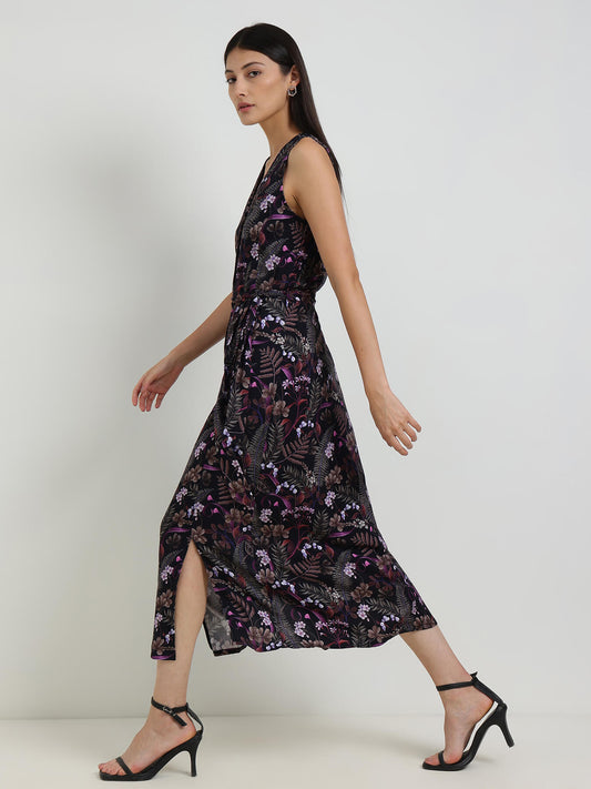 Floral Button Down Dress - Black