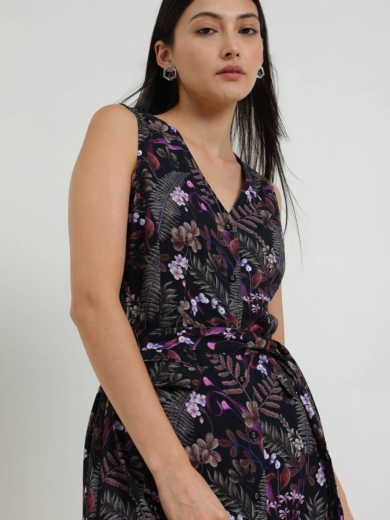 Floral Button Down Dress - Black