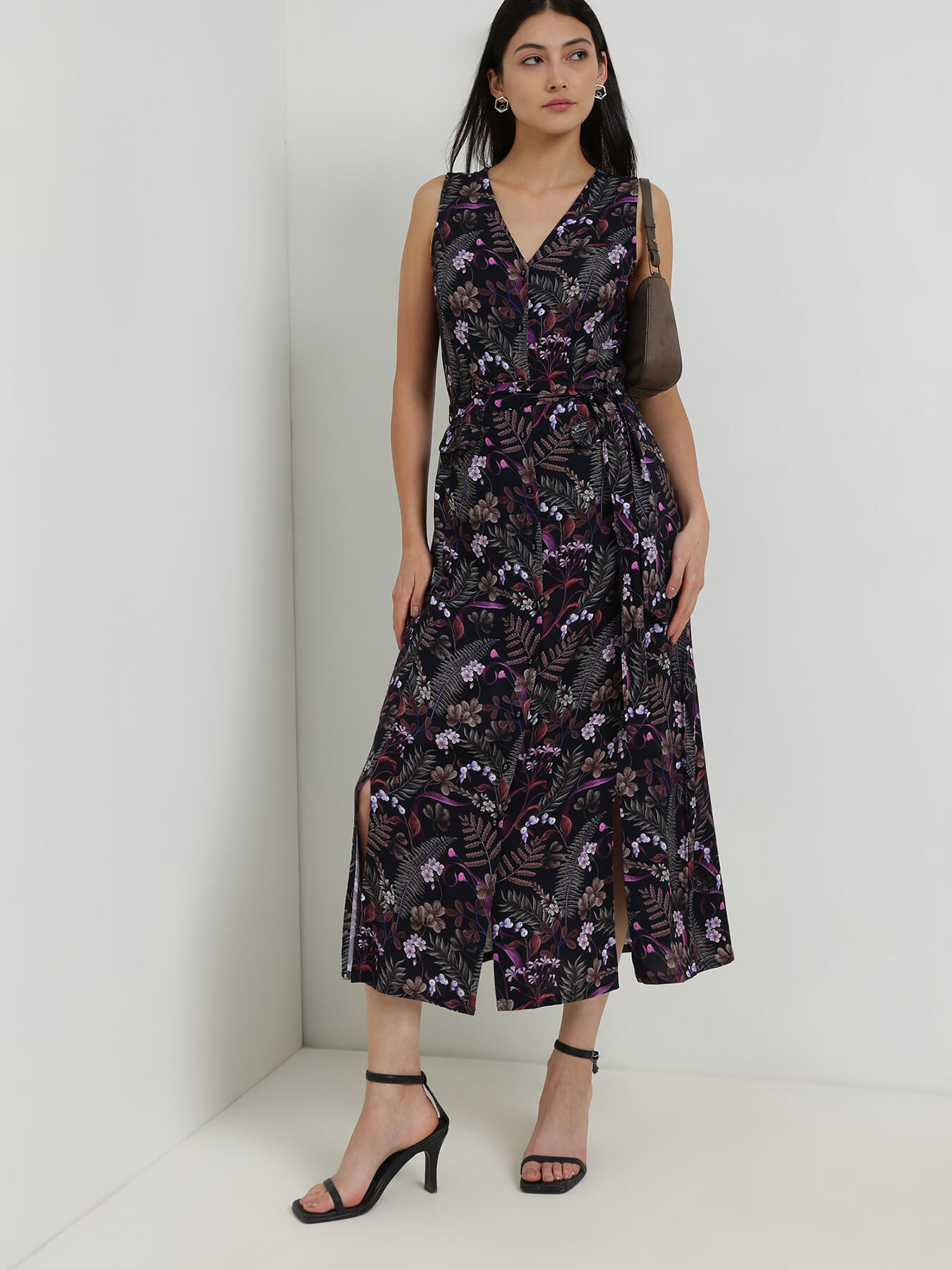 Floral Button Down Dress - Black