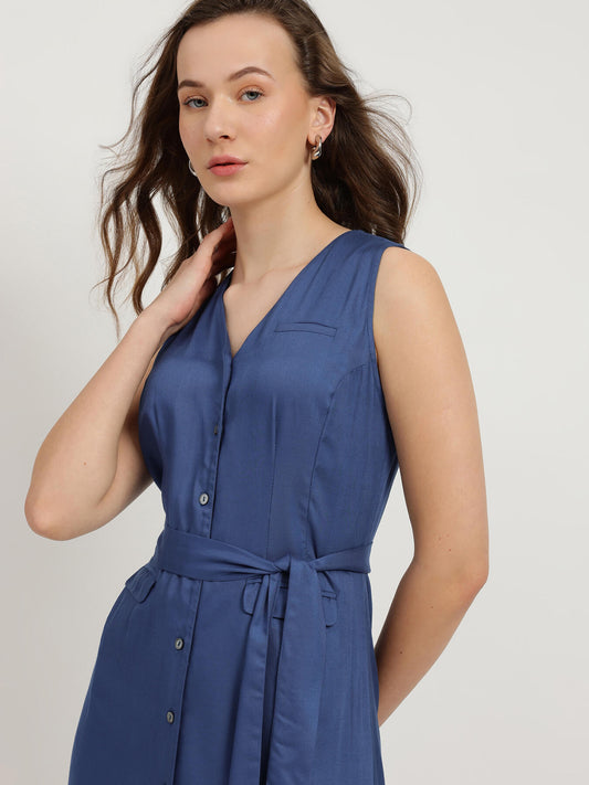 A-Line Button Down Dress - Blue