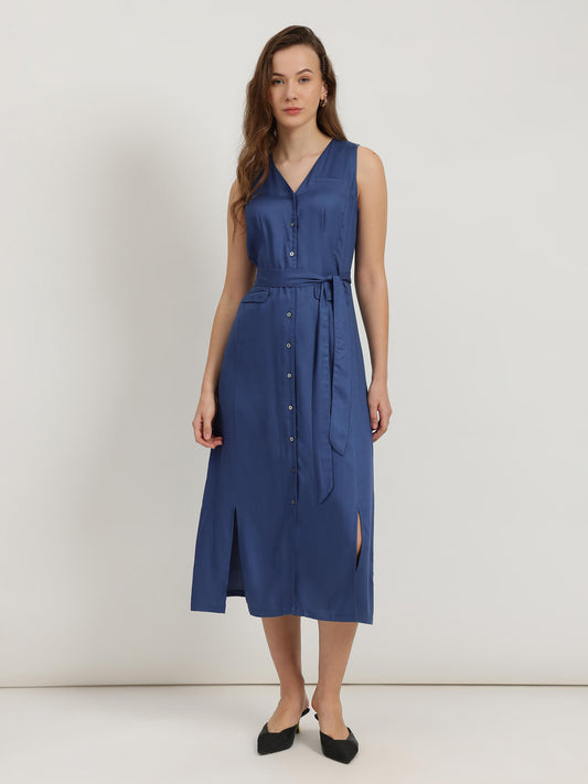 A-Line Button Down Dress - Blue