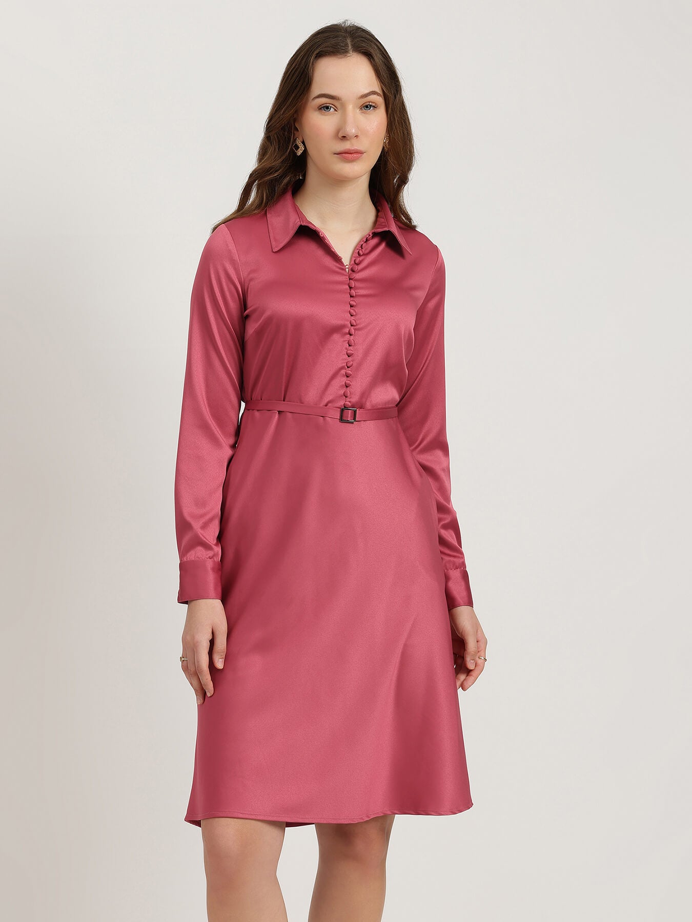 Satin Fit and Flare Dress - Red
