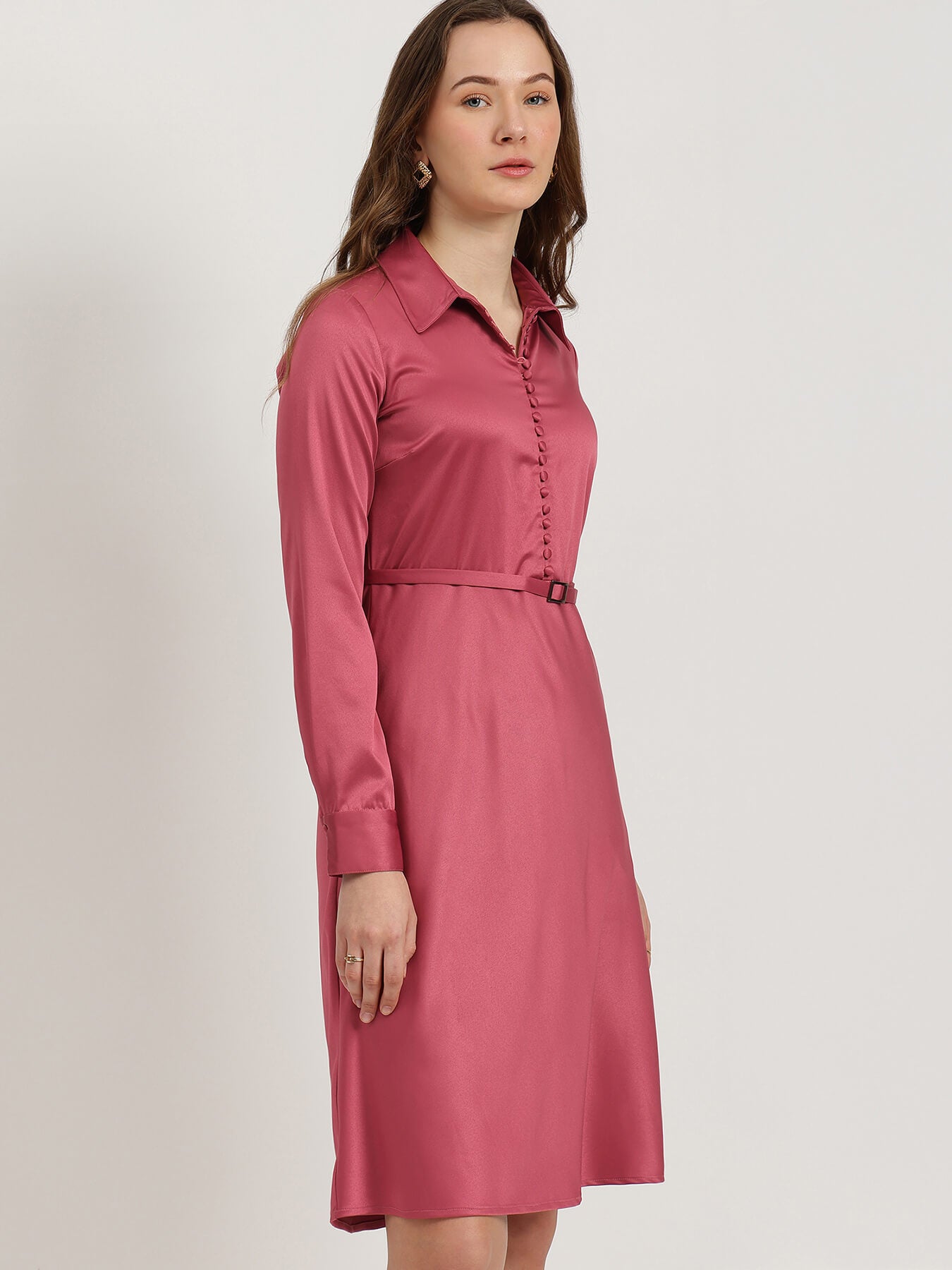 Satin Fit and Flare Dress - Red