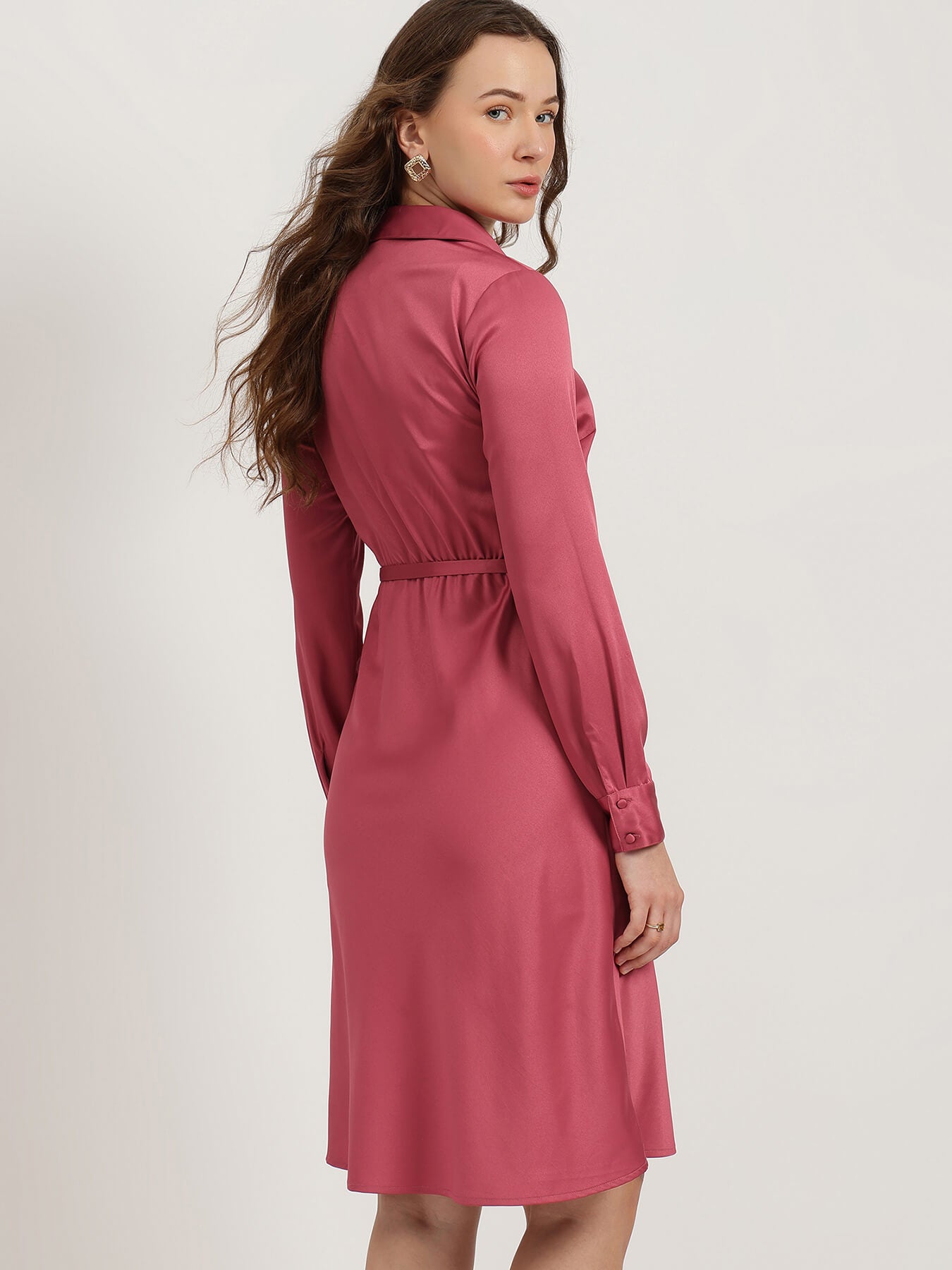 Satin Fit and Flare Dress - Red