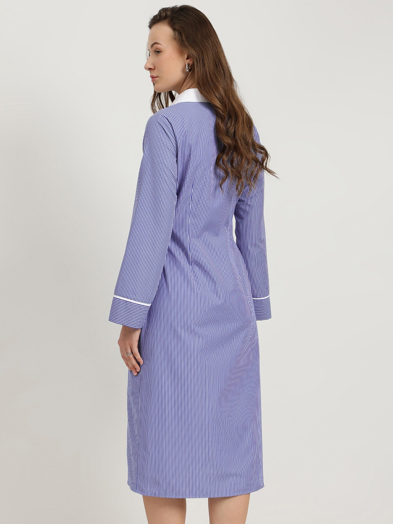 Cotton Striped Shirt Dress  - Blue
