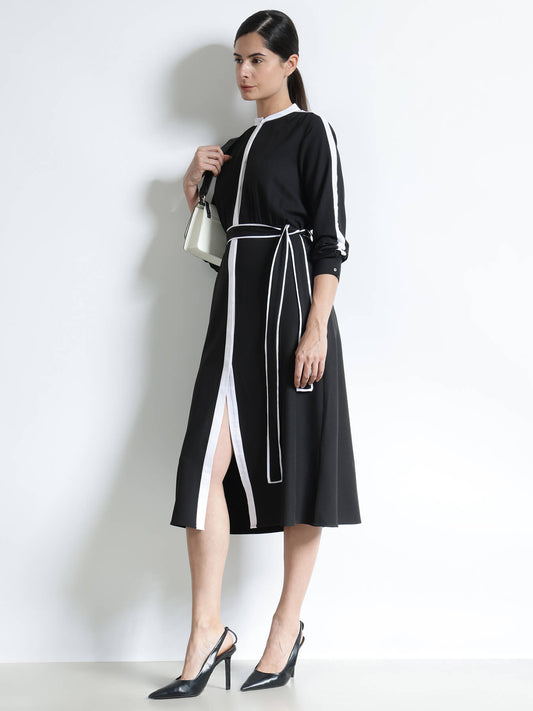 Fit & Flare Shirt Dress - Black