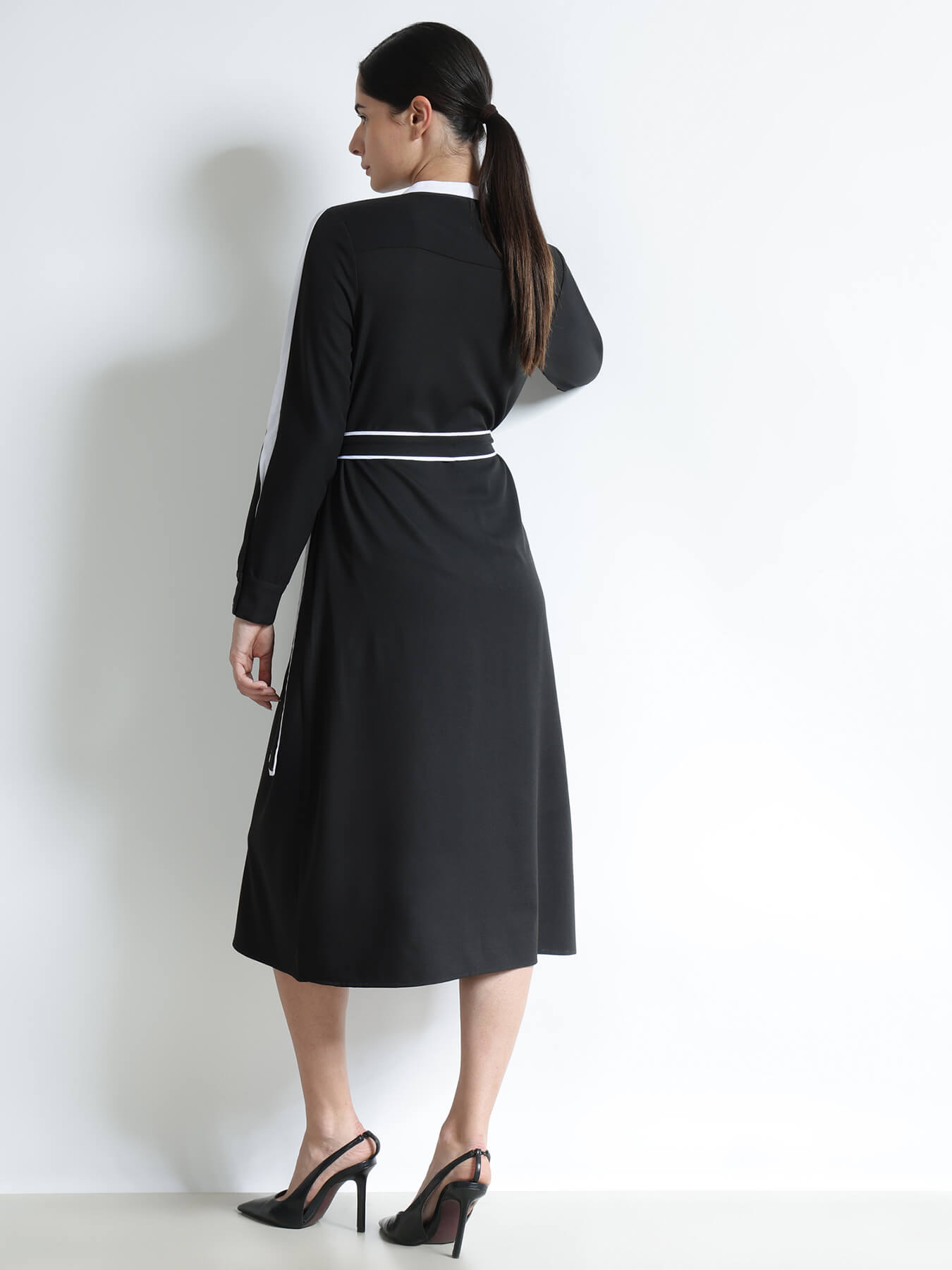 Fit & Flare Shirt Dress - Black