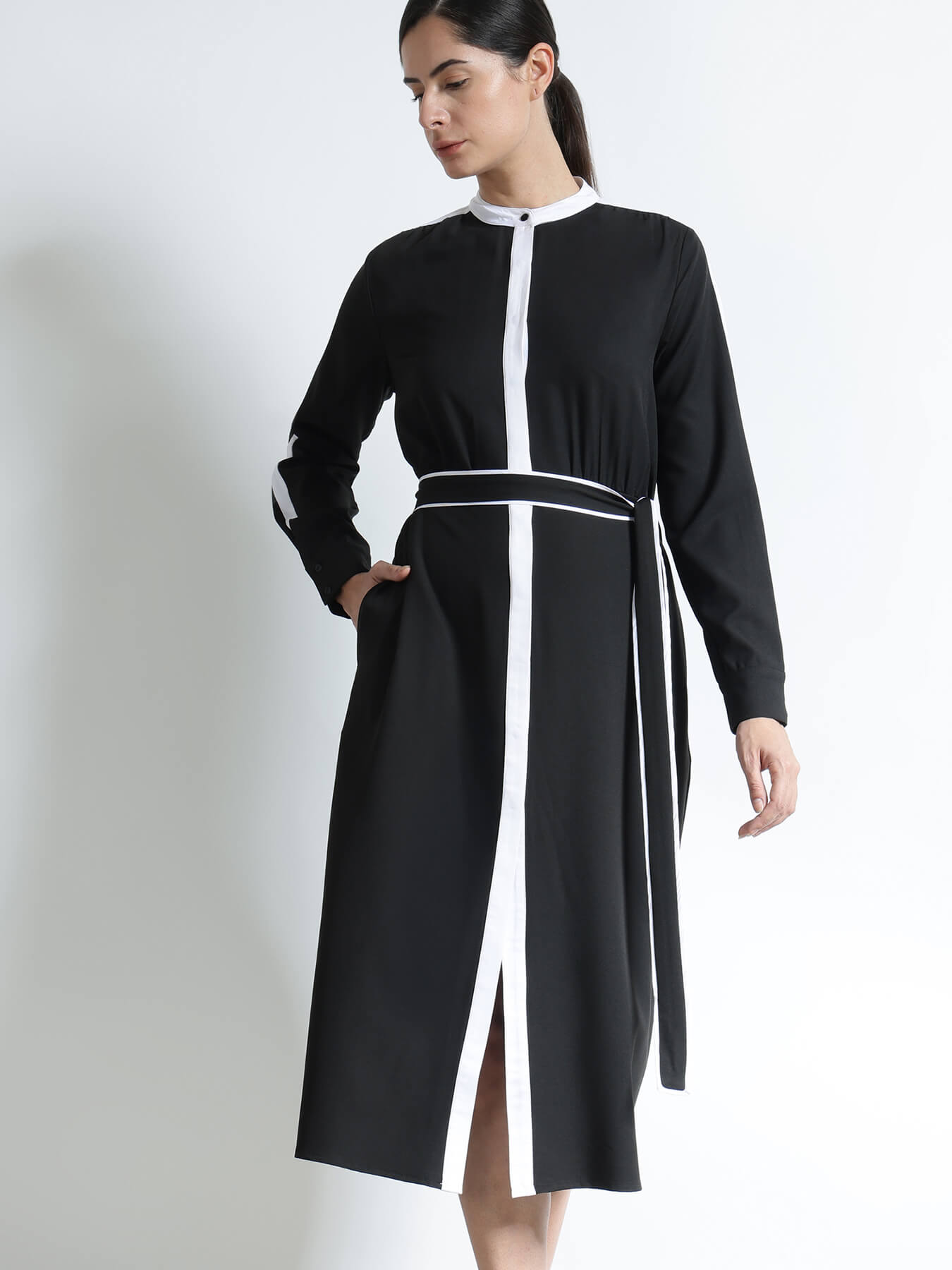 Fit & Flare Shirt Dress - Black