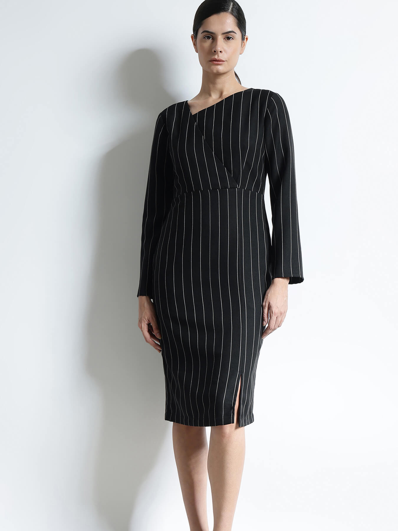 Striped Sheath Dress - Black
