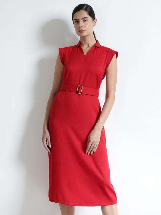 Midi Shift Dress - Red