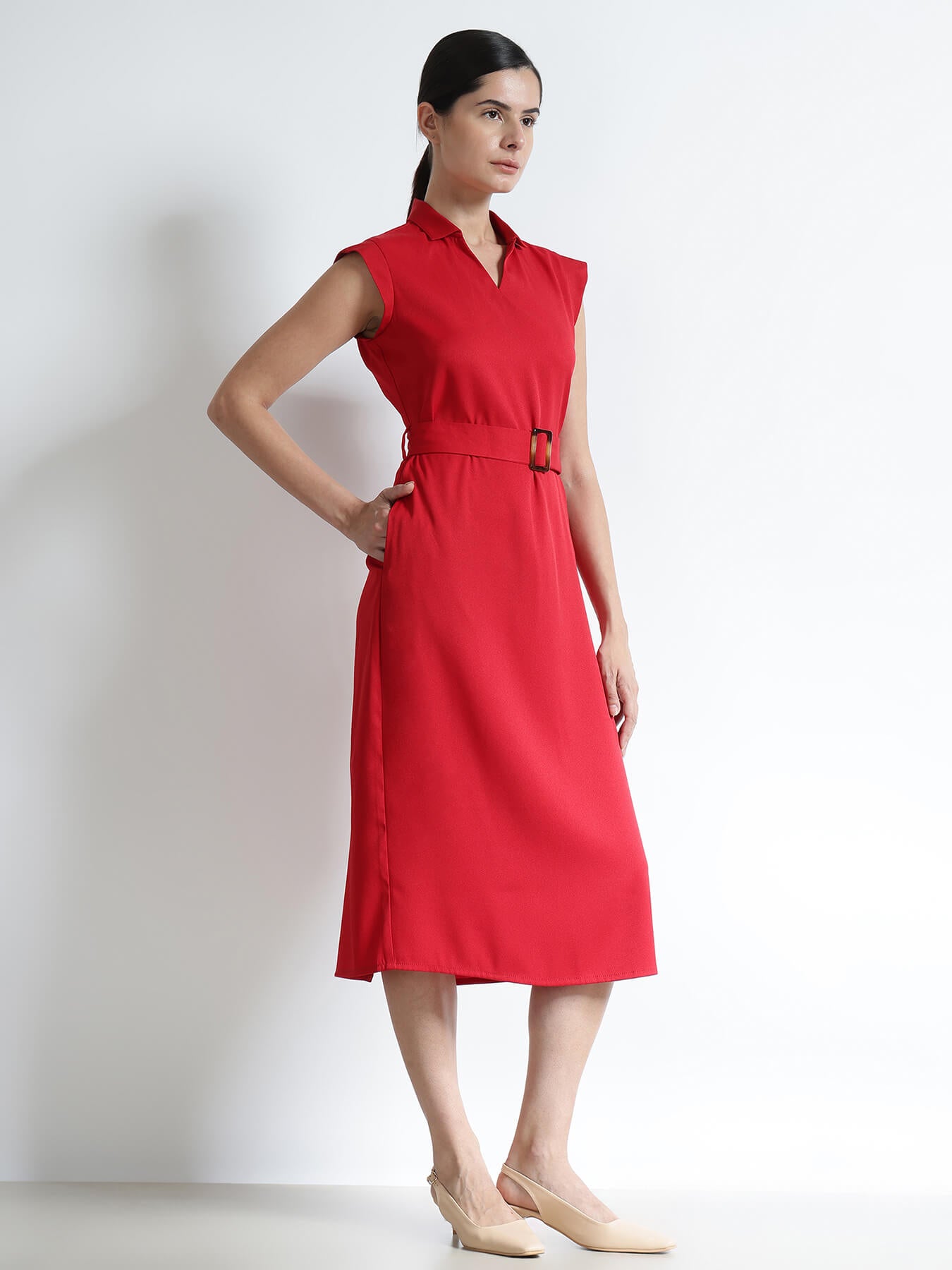 Midi Shift Dress - Red