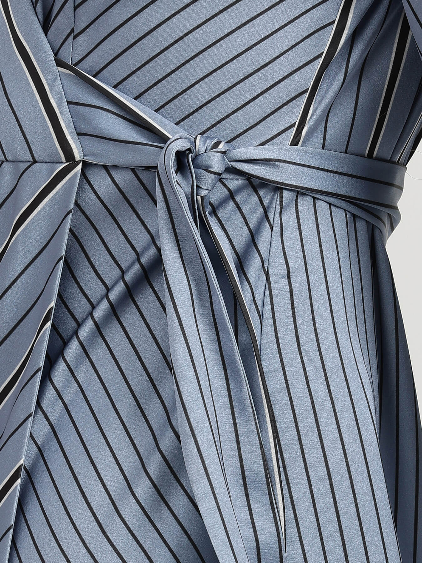 Satin Striped Wrap Dress - Blue