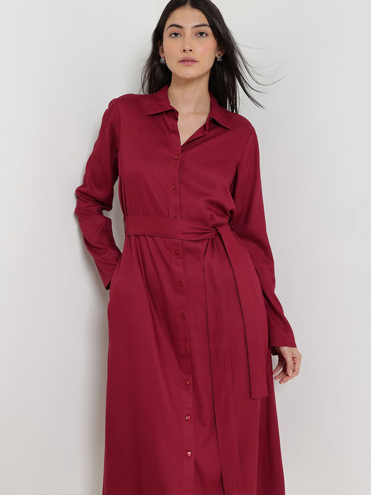 A-Line Buttondown Dress - Wine