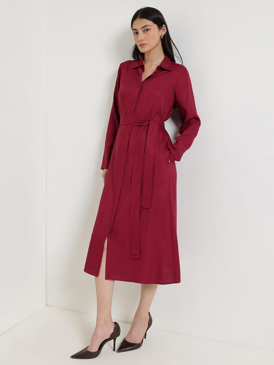 A-Line Buttondown Dress - Wine