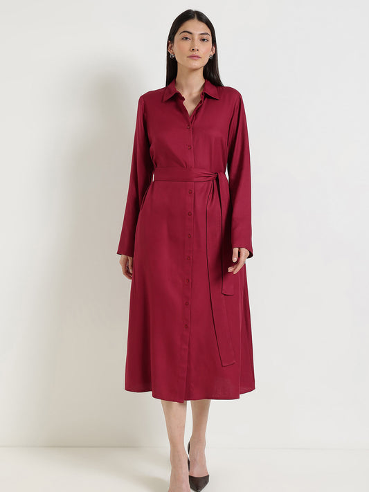 A-Line Buttondown Dress - Wine