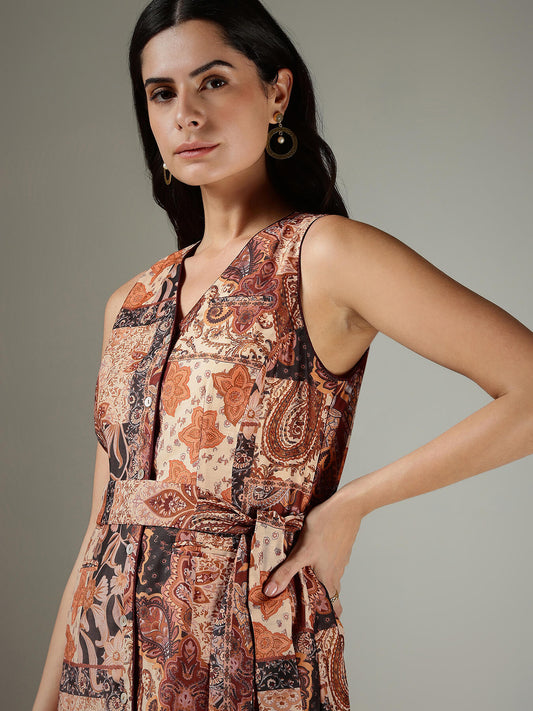 A-Line Midi Dress - Beige