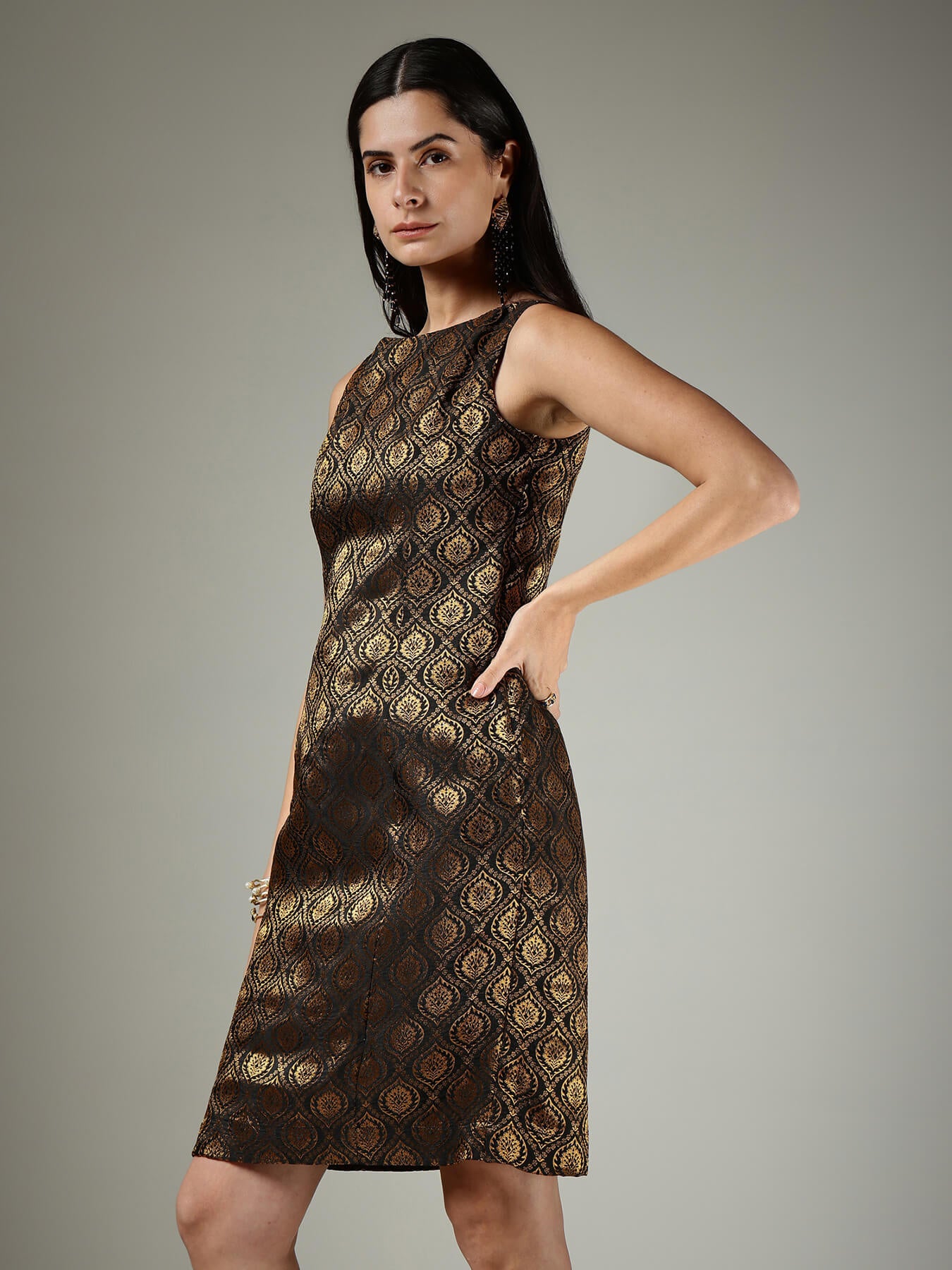 Brocade Shift Dress - Black