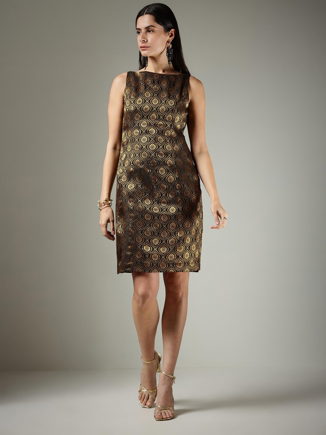 Brocade Shift Dress - Black