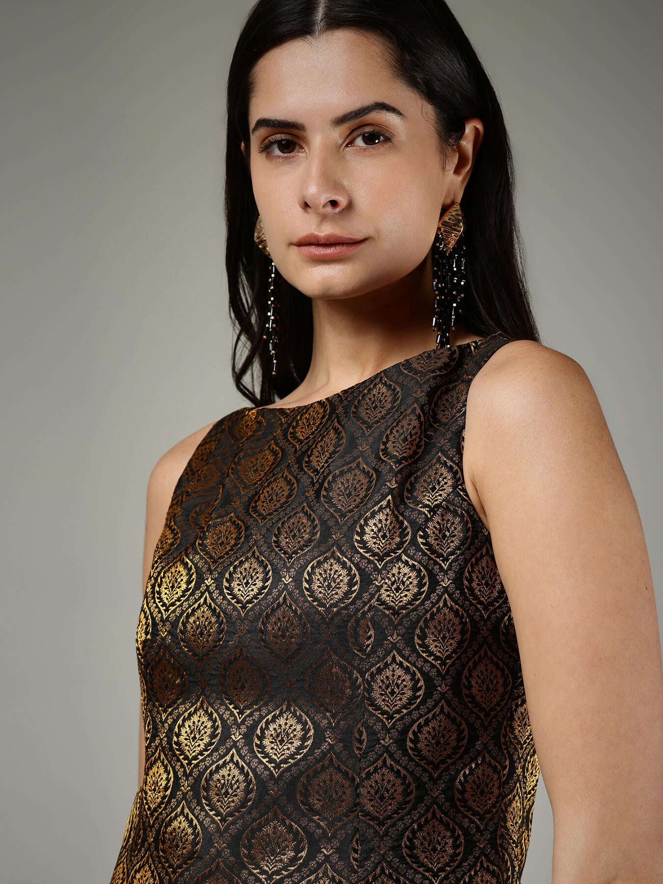 Brocade Shift Dress - Black