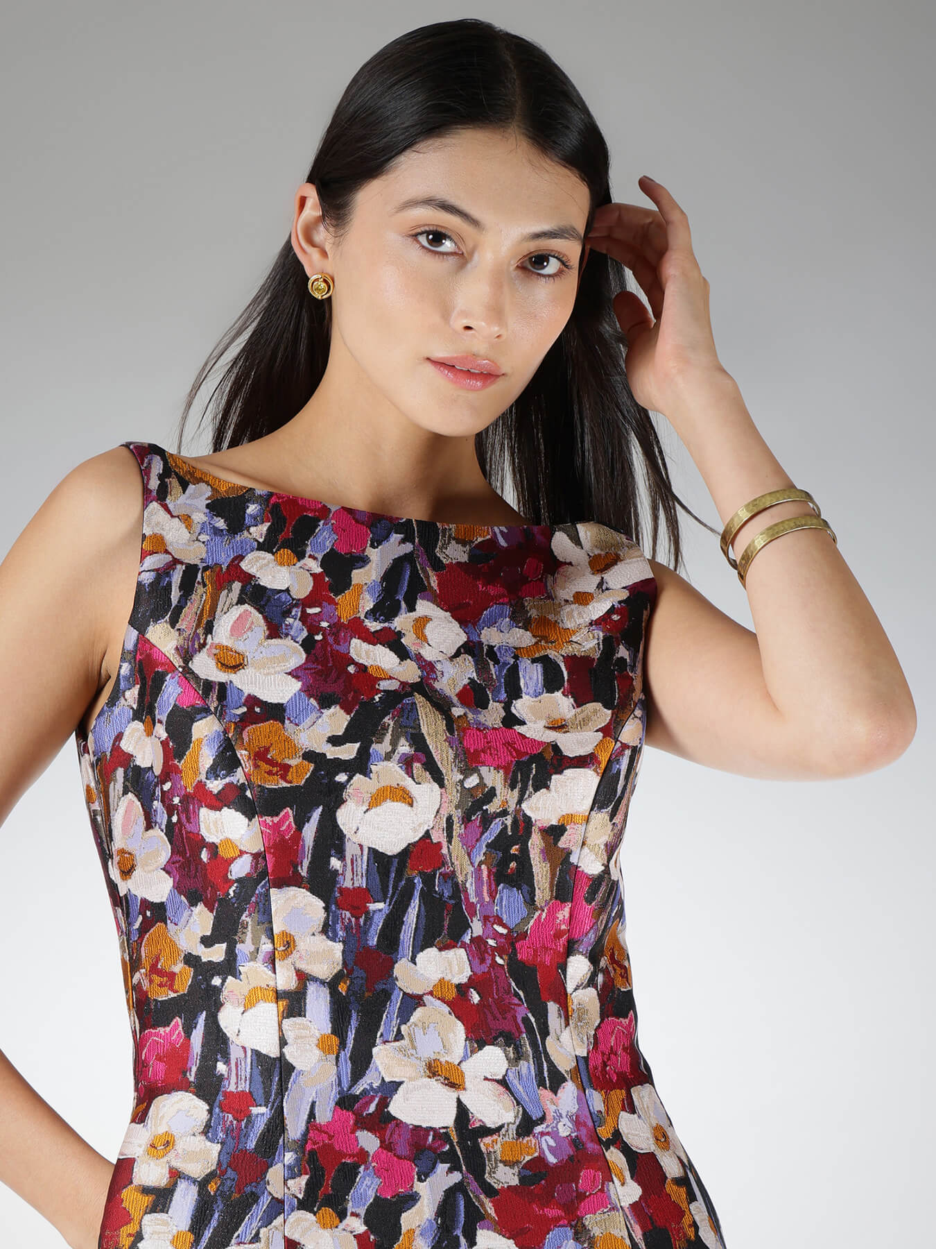 Brocade Floral Shift Dress - Multi-Color