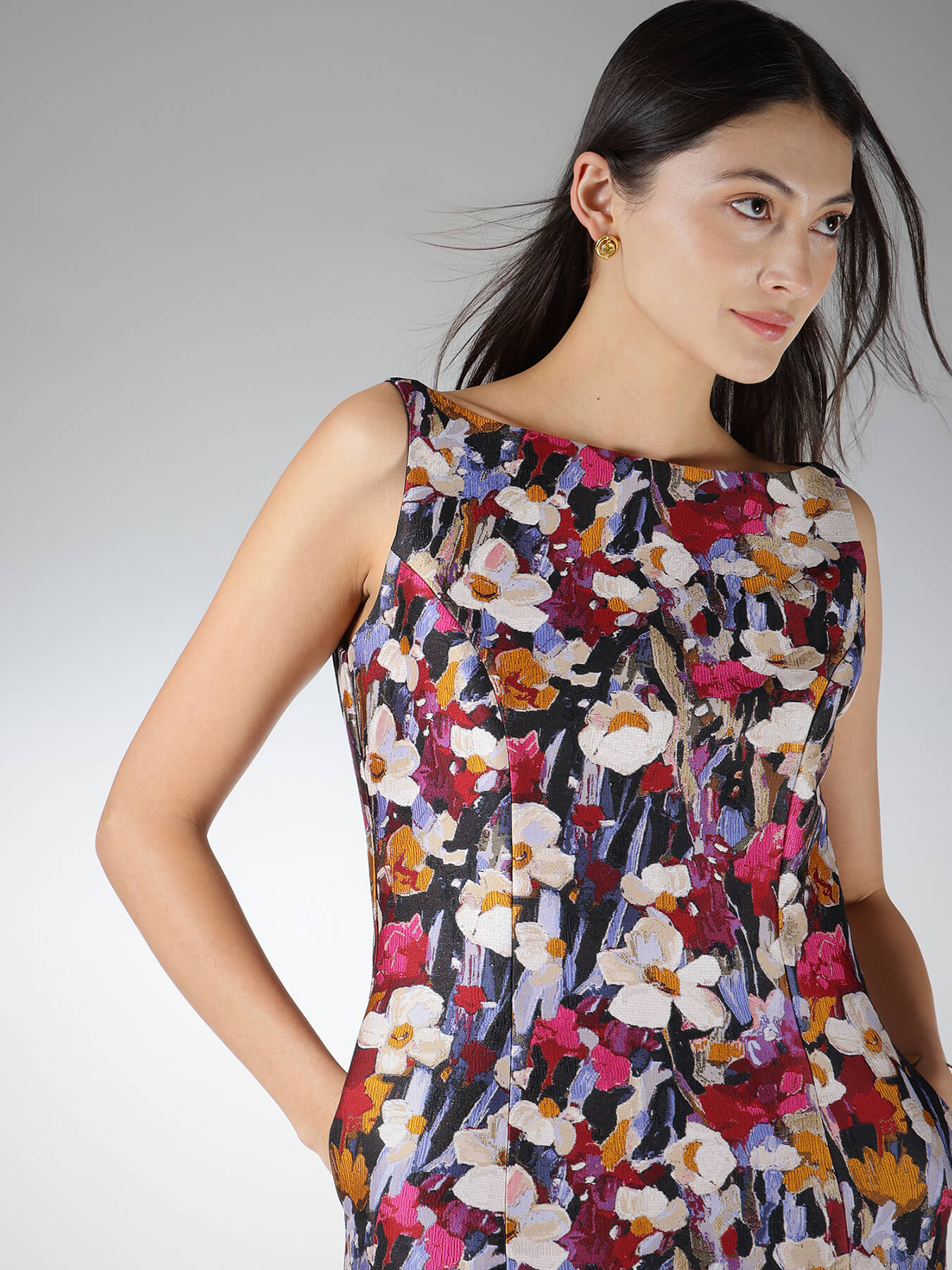 Brocade Floral Shift Dress - Multi-Color