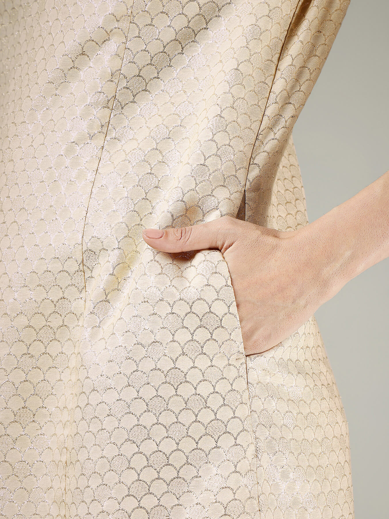 Brocade A-Line Dress - Beige